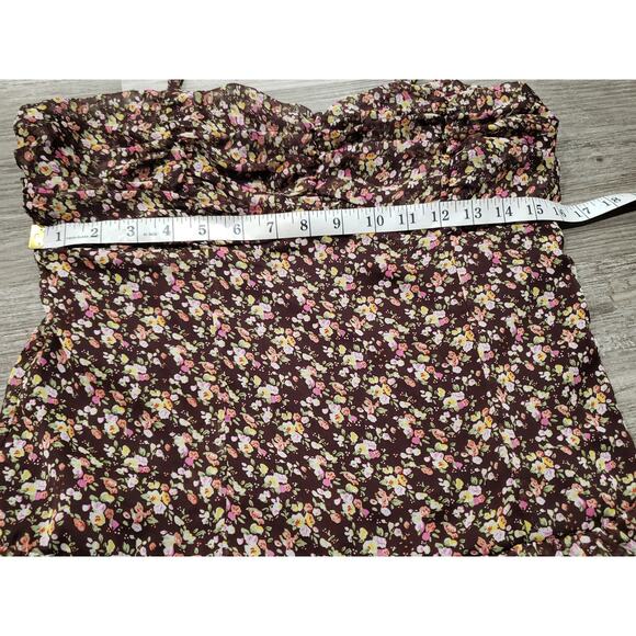 Express Brown Flower Design Strapless or Tank Top Tiered Fitted Mini Skirt - Picture 6 of 8